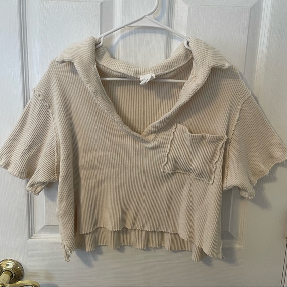 Oversized cream collared tee 100% cotton - Picture 1 of 5